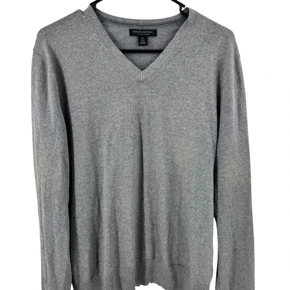 Banana Republic Men's V Neck Sweater Heather Gray‎ Size Large Cashmere Blend